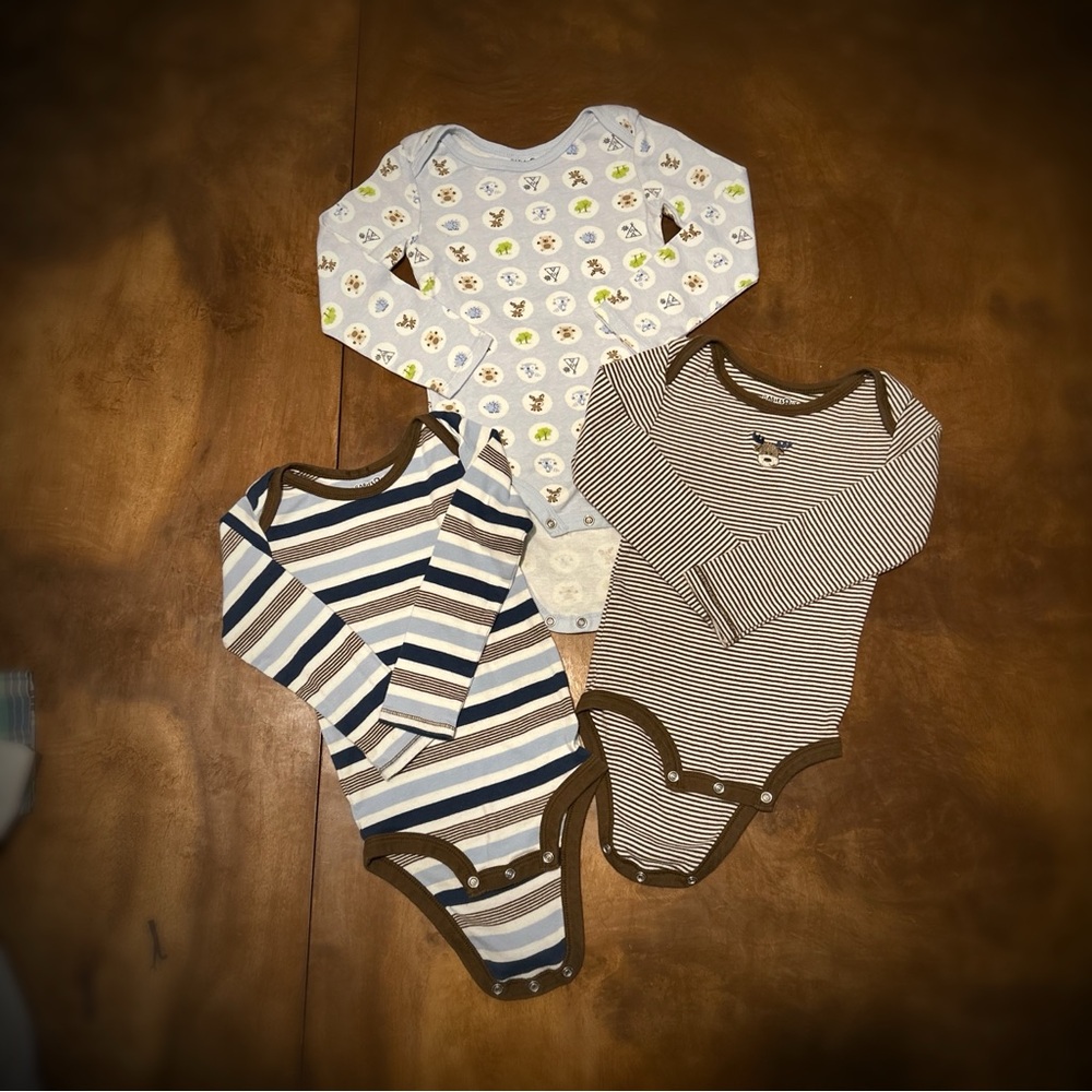 Kids Long Sleeve Bodysuit Set - Blue, Brown, White